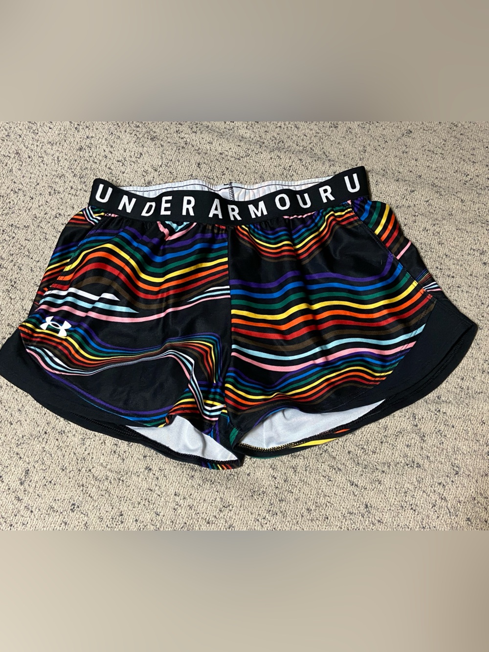 Under Armour Black Athletic Shorts with Rainbow Stripe Wave